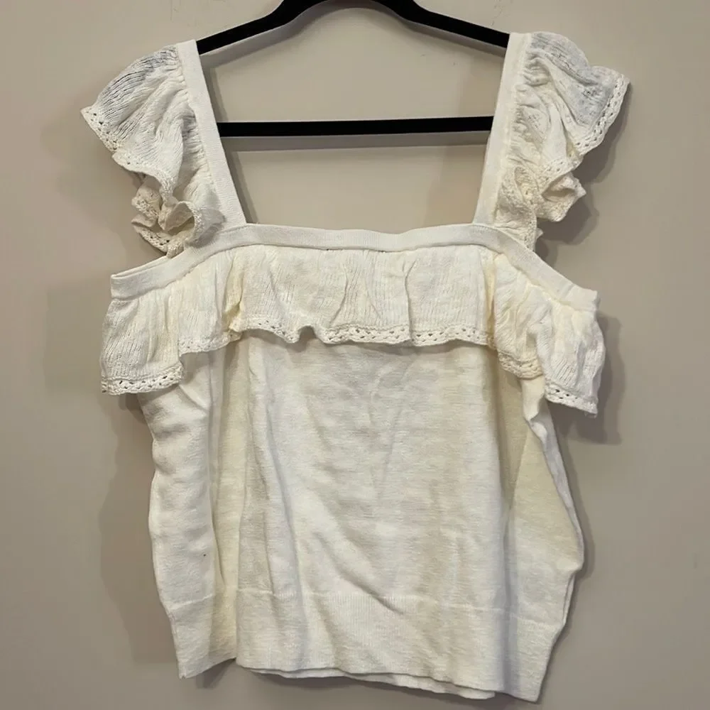 Ann Taylor Linen Blend Ruffle Shell - Picture 2 of 3